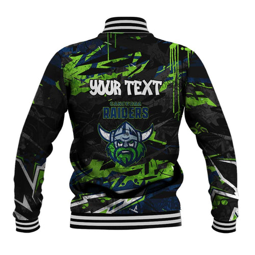Personalized Canberra Raiders Baseball Jacket Graffiti Grunge Abstract Urban Street Style Design