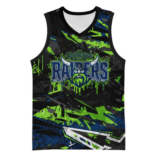 Personalized Canberra Raiders Basketball Jersey Graffiti Grunge Abstract Urban Street Style Design