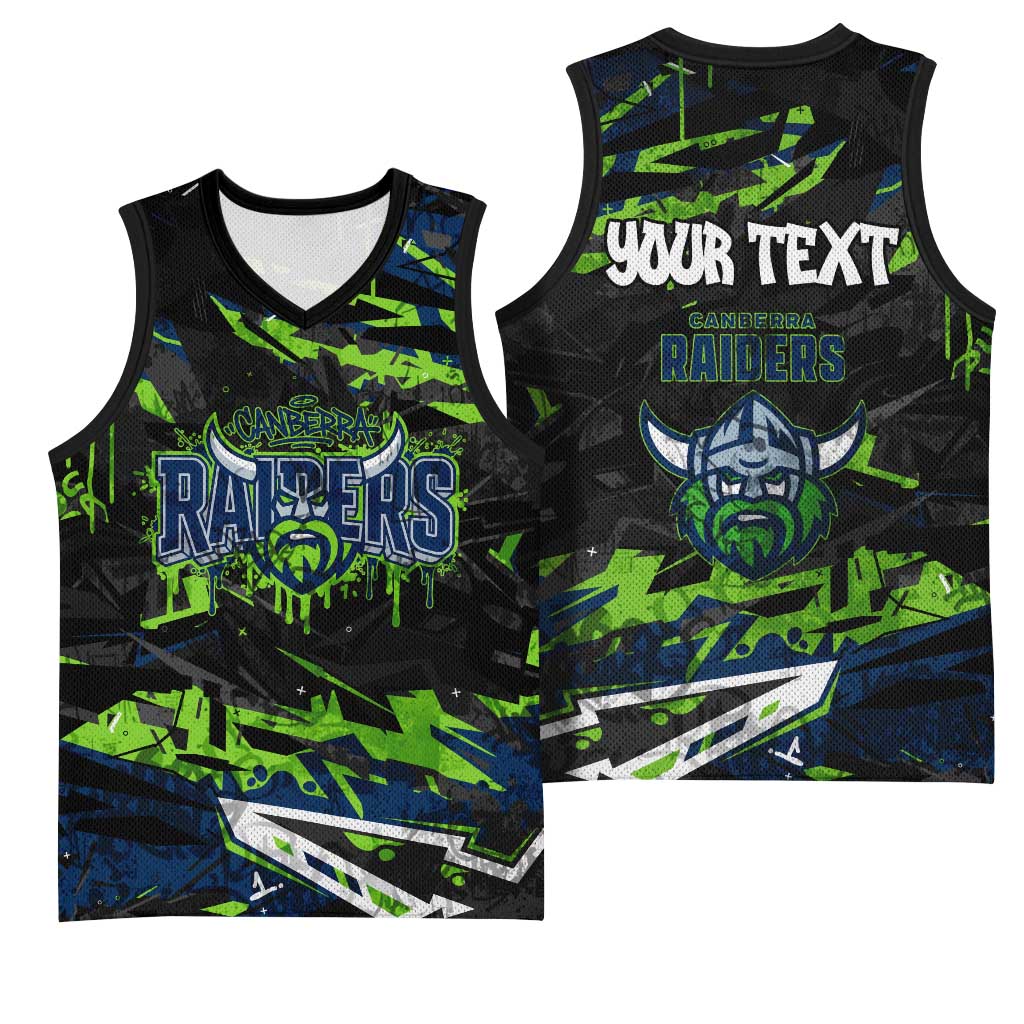 Personalized Canberra Raiders Basketball Jersey Graffiti Grunge Abstract Urban Street Style Design