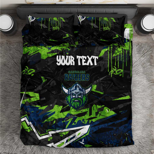 Personalized Canberra Raiders Bedding Set Graffiti Grunge Abstract Urban Street Style Design