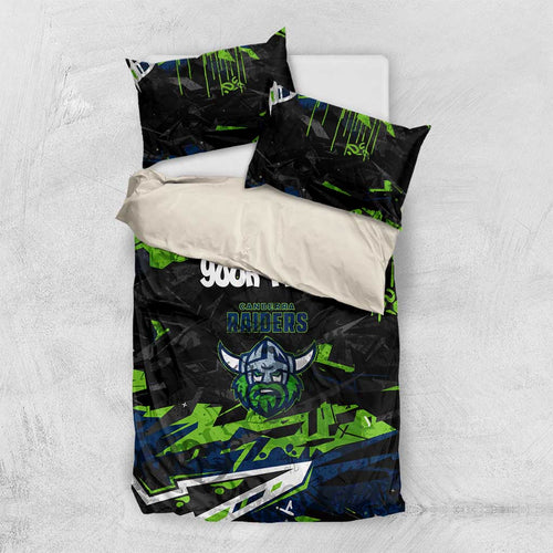 Personalized Canberra Raiders Bedding Set Graffiti Grunge Abstract Urban Street Style Design