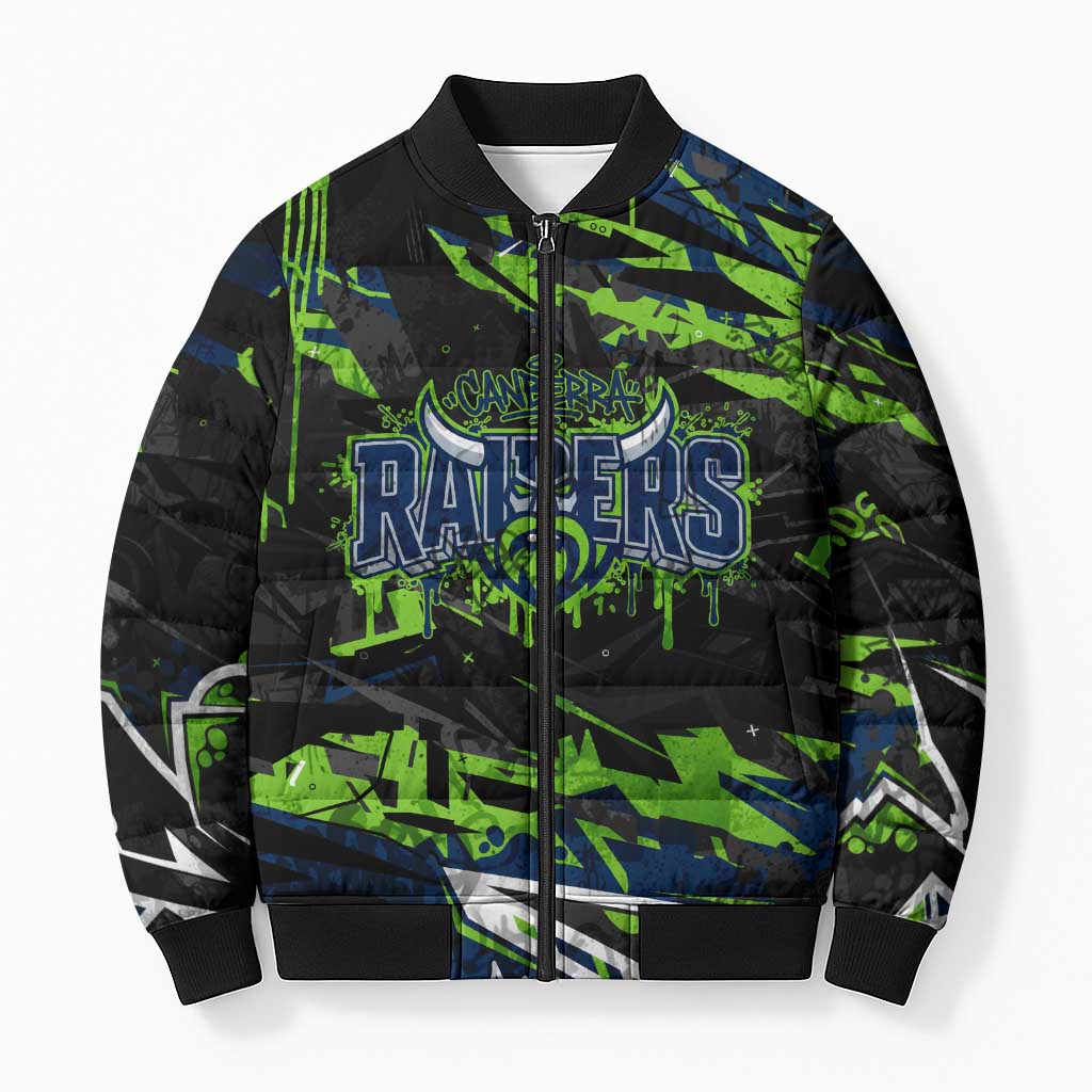 Personalized Canberra Raiders Bomber Puffer Jacket Graffiti Grunge Abstract Urban Street Style Design
