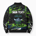 Personalized Canberra Raiders Bomber Puffer Jacket Graffiti Grunge Abstract Urban Street Style Design