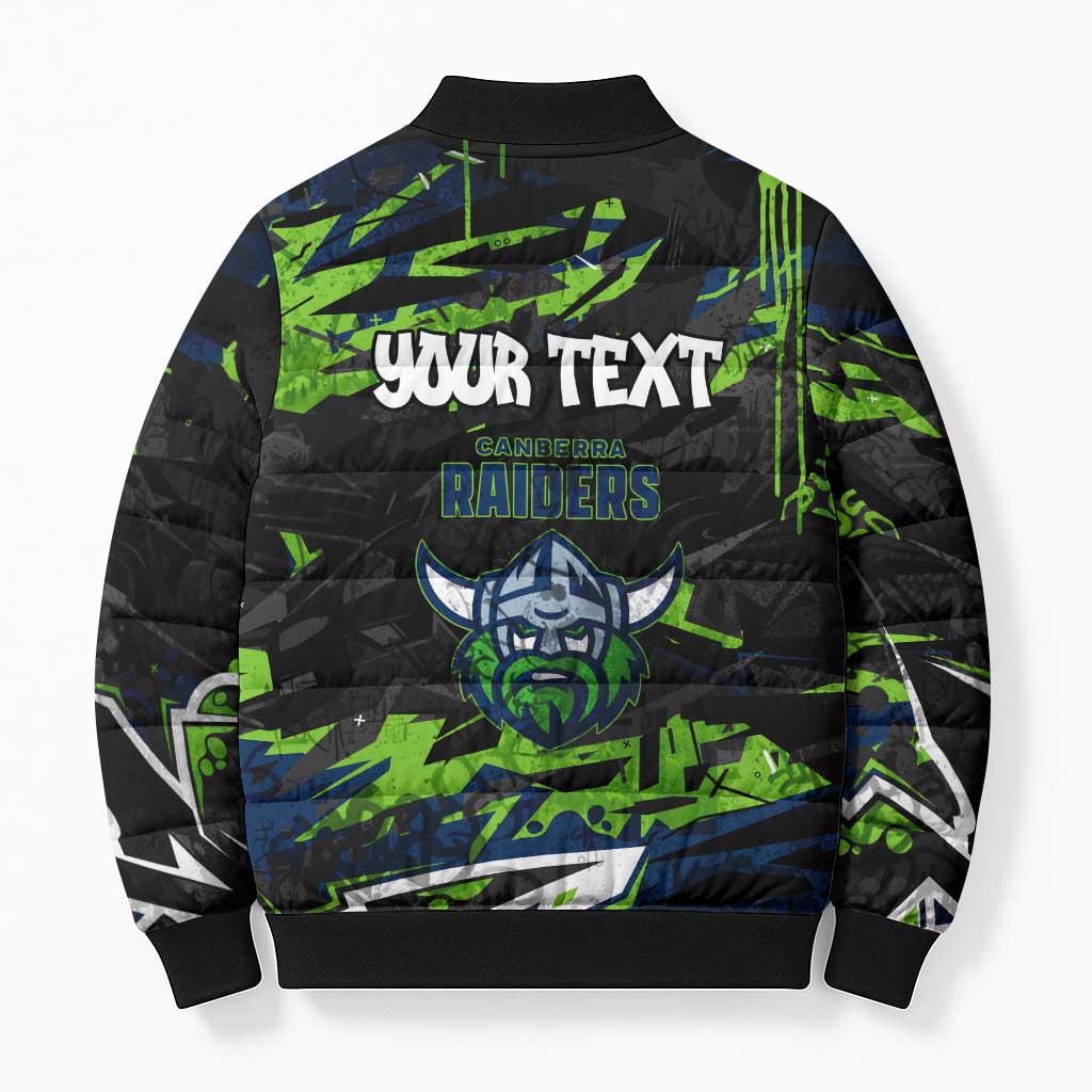 Personalized Canberra Raiders Bomber Puffer Jacket Graffiti Grunge Abstract Urban Street Style Design