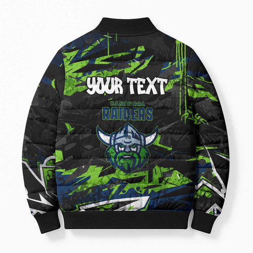 Personalized Canberra Raiders Bomber Puffer Jacket Graffiti Grunge Abstract Urban Street Style Design