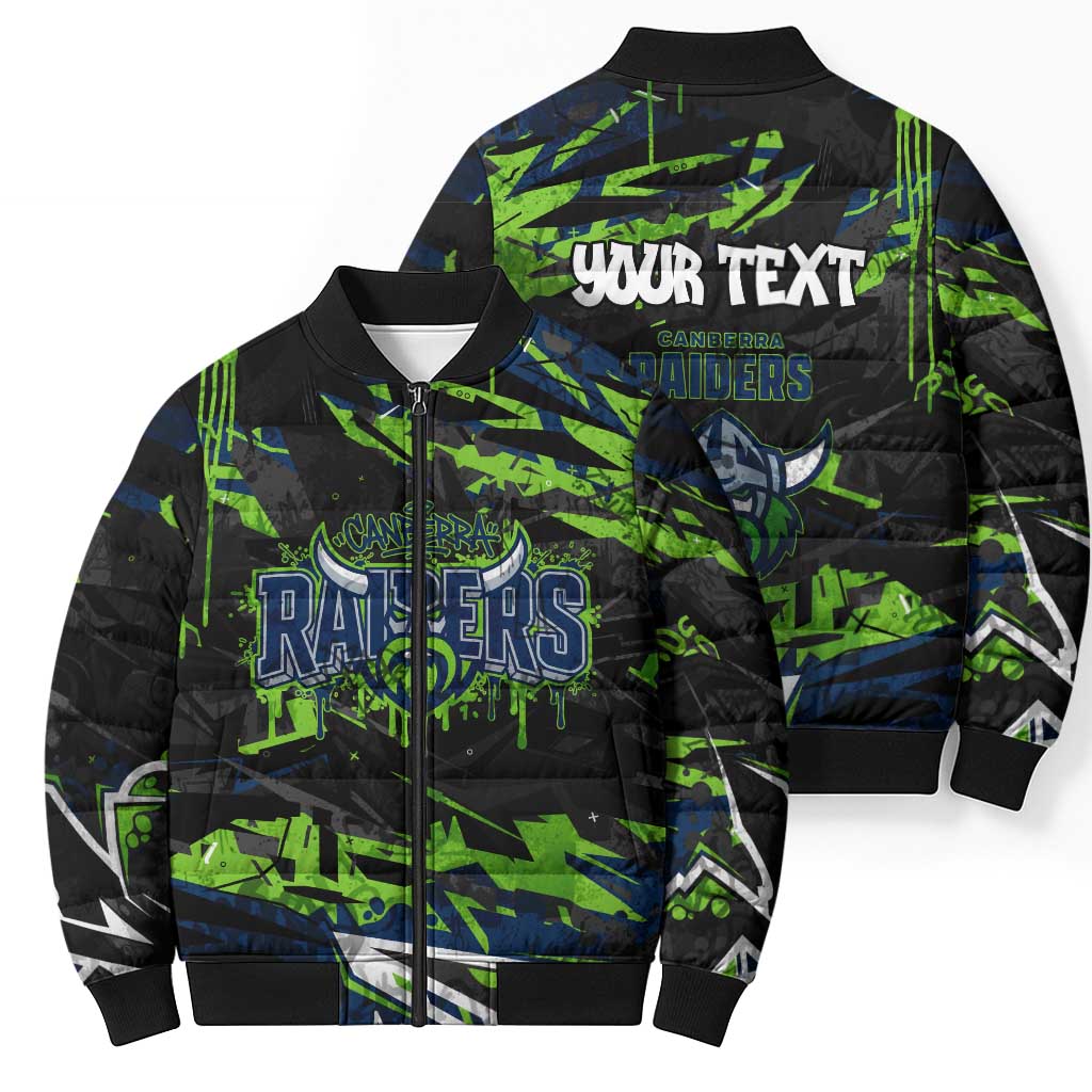 Personalized Canberra Raiders Bomber Puffer Jacket Graffiti Grunge Abstract Urban Street Style Design