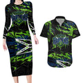 Personalized Canberra Raiders Couples Matching Long Sleeve Bodycon Dress and Hawaiian Shirt Graffiti Grunge Abstract Urban Street Style Design