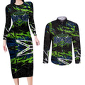 Personalized Canberra Raiders Couples Matching Long Sleeve Bodycon Dress and Long Sleeve Button Shirt Graffiti Grunge Abstract Urban Street Style Design