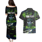 Personalized Canberra Raiders Couples Matching Puletasi and Hawaiian Shirt Graffiti Grunge Abstract Urban Street Style Design