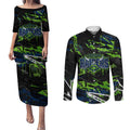 Personalized Canberra Raiders Couples Matching Puletasi and Long Sleeve Button Shirt Graffiti Grunge Abstract Urban Street Style Design