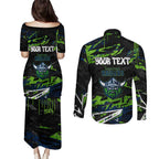 Personalized Canberra Raiders Couples Matching Puletasi and Long Sleeve Button Shirt Graffiti Grunge Abstract Urban Street Style Design