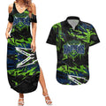 Personalized Canberra Raiders Couples Matching Summer Maxi Dress and Hawaiian Shirt Graffiti Grunge Abstract Urban Street Style Design