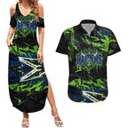 Personalized Canberra Raiders Couples Matching Summer Maxi Dress and Hawaiian Shirt Graffiti Grunge Abstract Urban Street Style Design