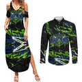 Personalized Canberra Raiders Couples Matching Summer Maxi Dress and Long Sleeve Button Shirt Graffiti Grunge Abstract Urban Street Style Design