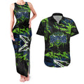 Personalized Canberra Raiders Couples Matching Tank Maxi Dress and Hawaiian Shirt Graffiti Grunge Abstract Urban Street Style Design
