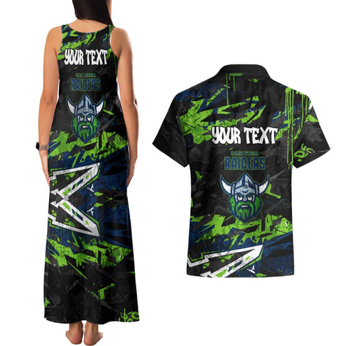 Personalized Canberra Raiders Couples Matching Tank Maxi Dress and Hawaiian Shirt Graffiti Grunge Abstract Urban Street Style Design