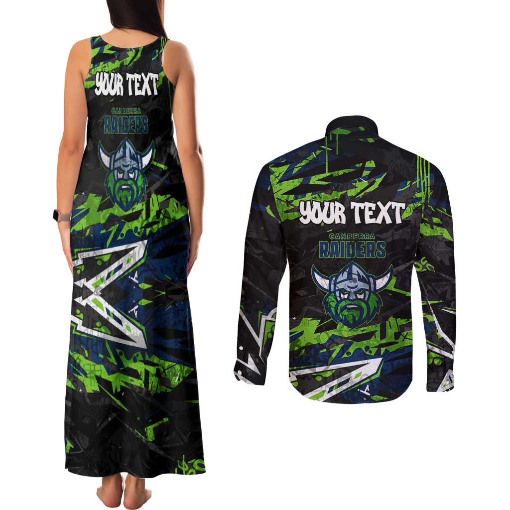 Personalized Canberra Raiders Couples Matching Tank Maxi Dress and Long Sleeve Button Shirt Graffiti Grunge Abstract Urban Street Style Design