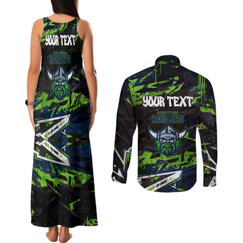 Personalized Canberra Raiders Couples Matching Tank Maxi Dress and Long Sleeve Button Shirt Graffiti Grunge Abstract Urban Street Style Design