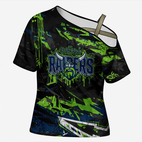 Personalized Canberra Raiders Cross Shoulder Shirt Graffiti Grunge Abstract Urban Street Style Design