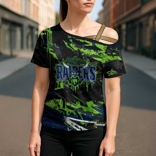 Personalized Canberra Raiders Cross Shoulder Shirt Graffiti Grunge Abstract Urban Street Style Design
