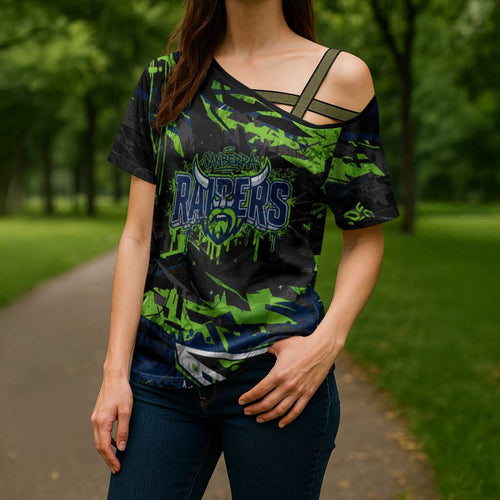 Personalized Canberra Raiders Cross Shoulder Shirt Graffiti Grunge Abstract Urban Street Style Design