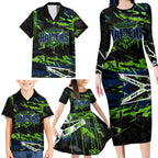 Personalized Canberra Raiders Family Matching Long Sleeve Bodycon Dress and Hawaiian Shirt Graffiti Grunge Abstract Urban Street Style Design