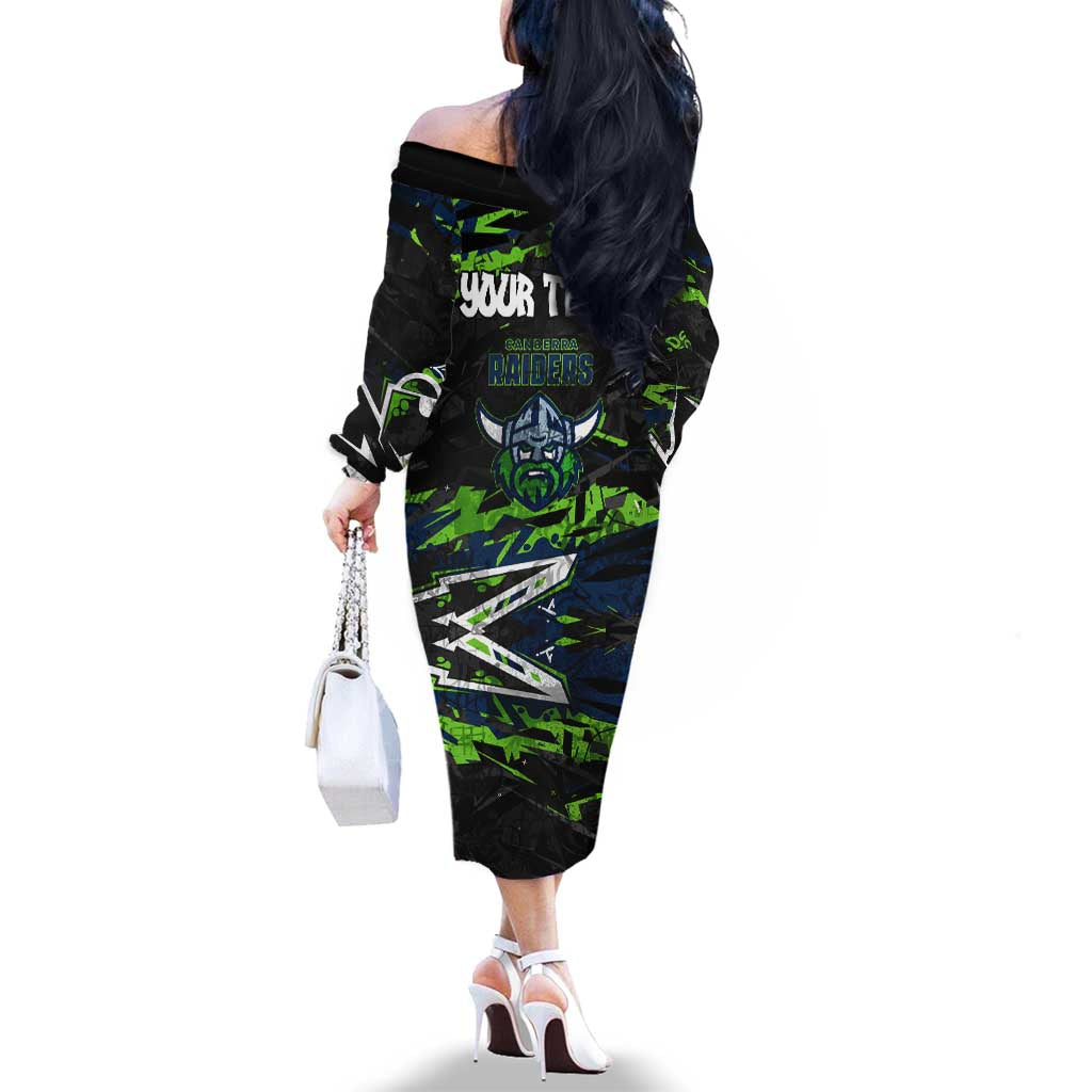 Personalized Canberra Raiders Family Matching Off The Shoulder Long Sleeve Dress and Hawaiian Shirt Graffiti Grunge Abstract Urban Street Style Design
