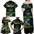 Personalized Canberra Raiders Family Matching Off Shoulder Maxi Dress and Hawaiian Shirt Graffiti Grunge Abstract Urban Street Style Design