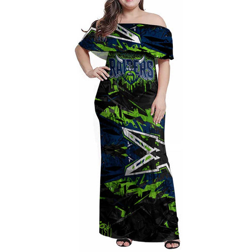 Personalized Canberra Raiders Family Matching Off Shoulder Maxi Dress and Hawaiian Shirt Graffiti Grunge Abstract Urban Street Style Design