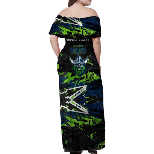 Personalized Canberra Raiders Family Matching Off Shoulder Maxi Dress and Hawaiian Shirt Graffiti Grunge Abstract Urban Street Style Design