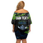 Personalized Canberra Raiders Family Matching Off Shoulder Short Dress and Hawaiian Shirt Graffiti Grunge Abstract Urban Street Style Design