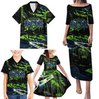 Personalized Canberra Raiders Family Matching Puletasi and Hawaiian Shirt Graffiti Grunge Abstract Urban Street Style Design