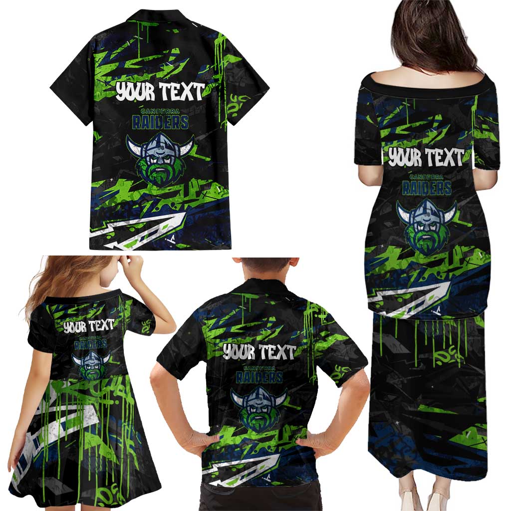 Personalized Canberra Raiders Family Matching Puletasi and Hawaiian Shirt Graffiti Grunge Abstract Urban Street Style Design
