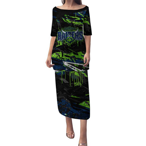 Personalized Canberra Raiders Family Matching Puletasi and Hawaiian Shirt Graffiti Grunge Abstract Urban Street Style Design