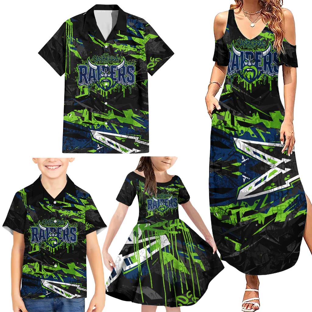 Personalized Canberra Raiders Family Matching Summer Maxi Dress and Hawaiian Shirt Graffiti Grunge Abstract Urban Street Style Design