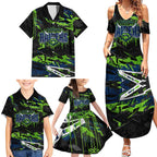 Personalized Canberra Raiders Family Matching Summer Maxi Dress and Hawaiian Shirt Graffiti Grunge Abstract Urban Street Style Design