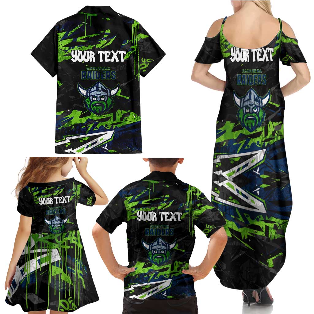 Personalized Canberra Raiders Family Matching Summer Maxi Dress and Hawaiian Shirt Graffiti Grunge Abstract Urban Street Style Design