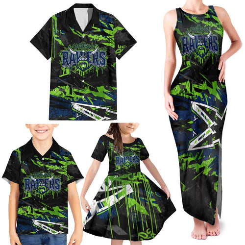 Personalized Canberra Raiders Family Matching Tank Maxi Dress and Hawaiian Shirt Graffiti Grunge Abstract Urban Street Style Design