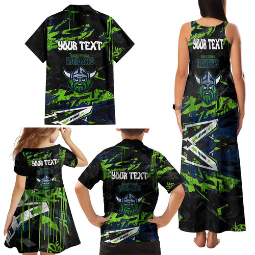 Personalized Canberra Raiders Family Matching Tank Maxi Dress and Hawaiian Shirt Graffiti Grunge Abstract Urban Street Style Design