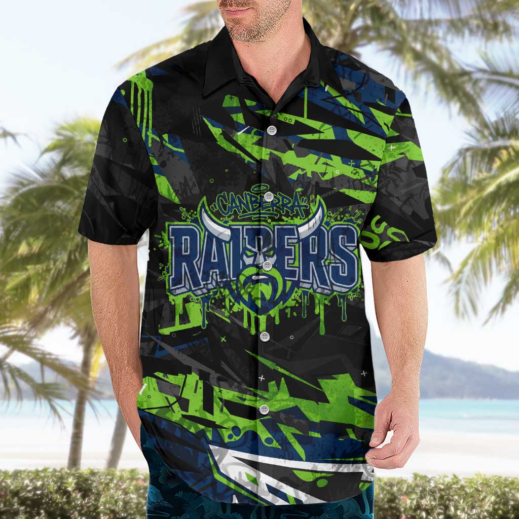 Personalized Canberra Raiders Hawaiian Shirt Graffiti Grunge Abstract Urban Street Style Design