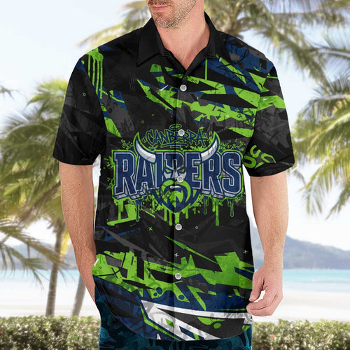 Personalized Canberra Raiders Hawaiian Shirt Graffiti Grunge Abstract Urban Street Style Design
