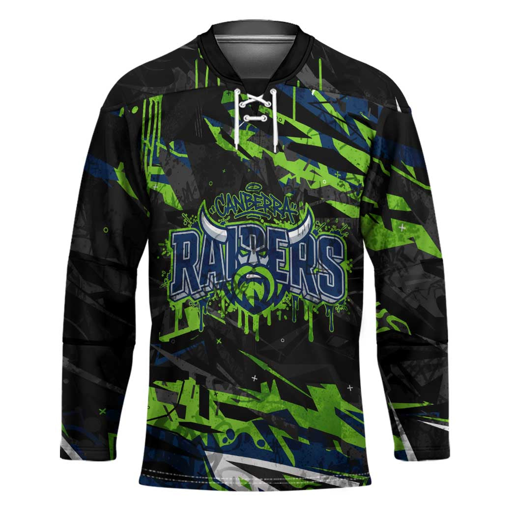 Personalized Canberra Raiders Hockey Jersey Graffiti Grunge Abstract Urban Street Style Design