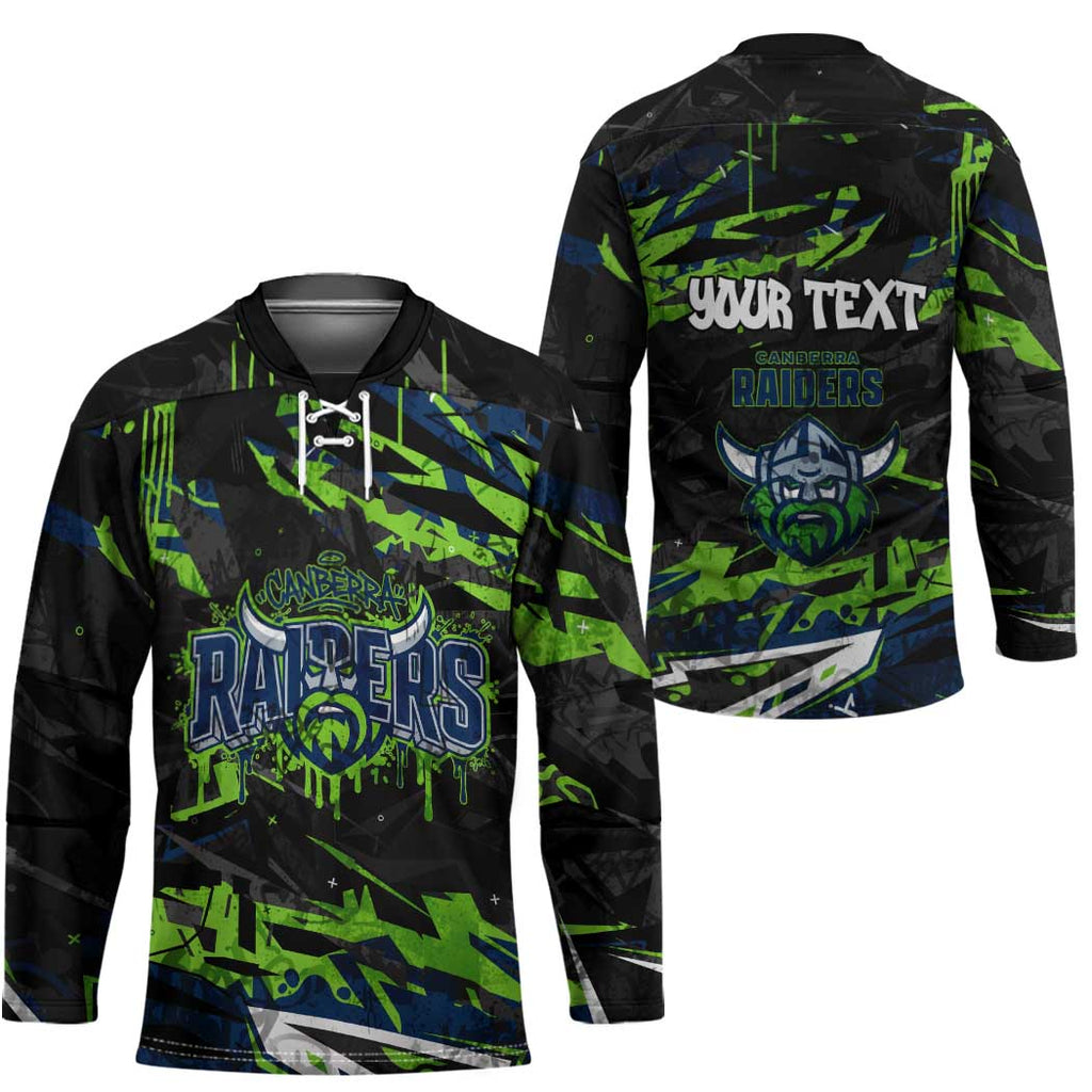 Personalized Canberra Raiders Hockey Jersey Graffiti Grunge Abstract Urban Street Style Design