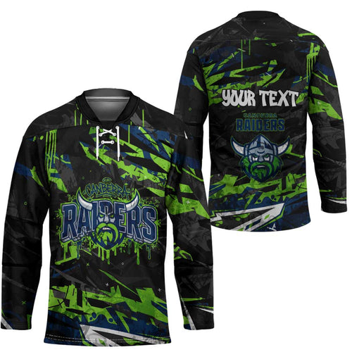 Personalized Canberra Raiders Hockey Jersey Graffiti Grunge Abstract Urban Street Style Design