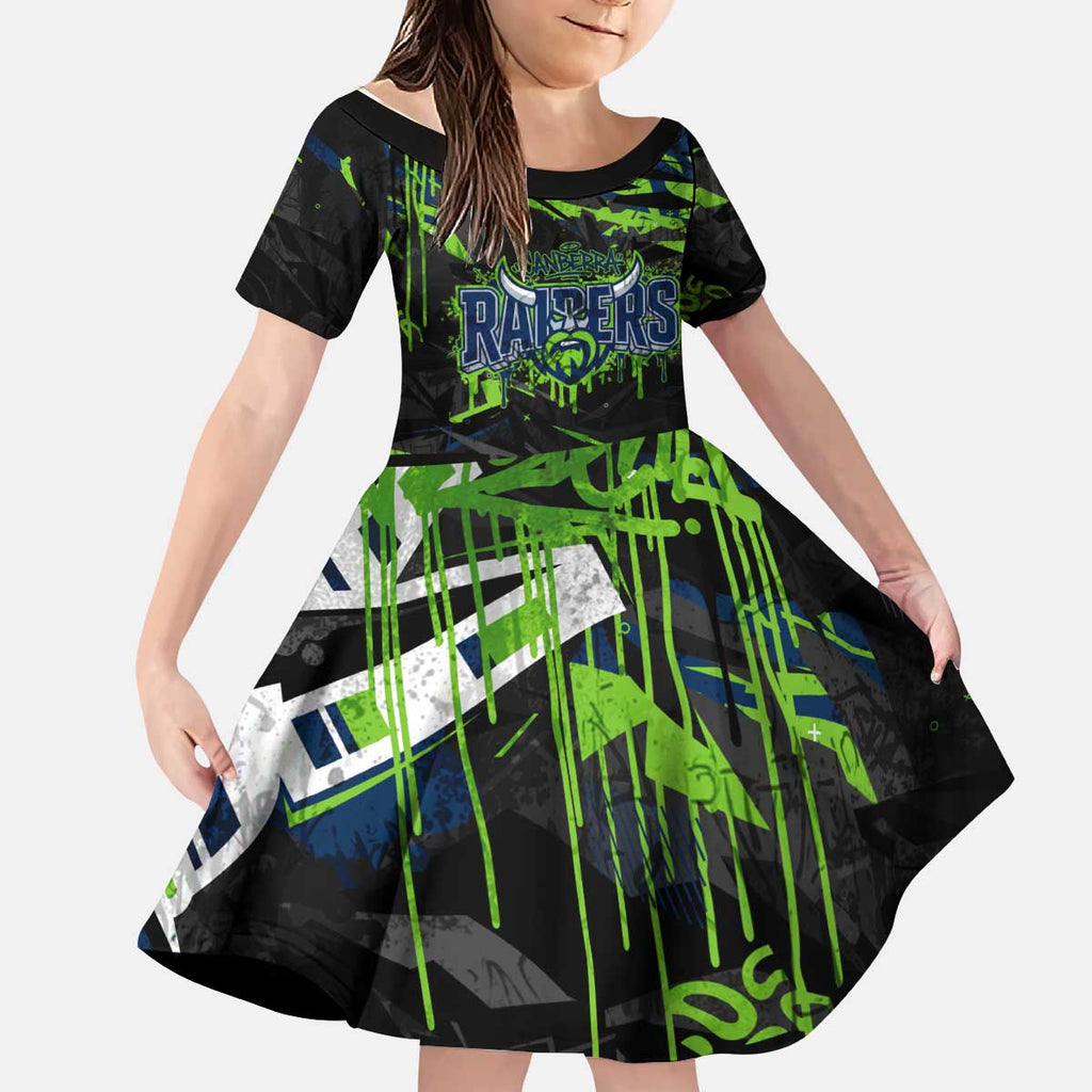 Personalized Canberra Raiders Kid Short Sleeve Dress Graffiti Grunge Abstract Urban Street Style Design