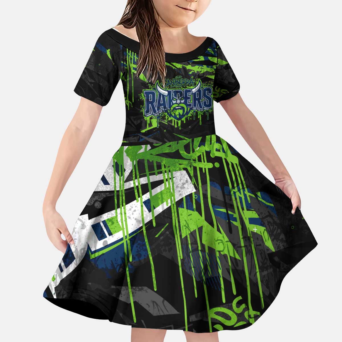 Personalized Canberra Raiders Kid Short Sleeve Dress Graffiti Grunge Abstract Urban Street Style Design