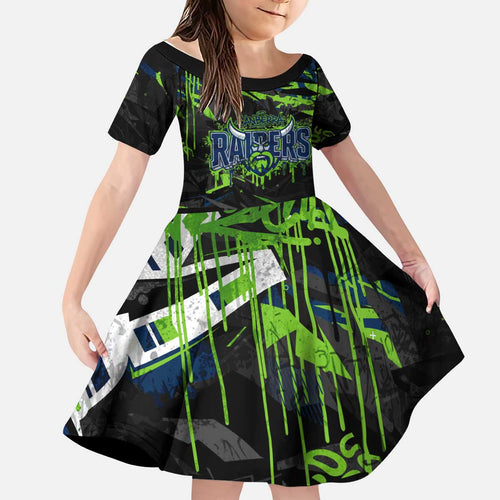 Personalized Canberra Raiders Kid Short Sleeve Dress Graffiti Grunge Abstract Urban Street Style Design