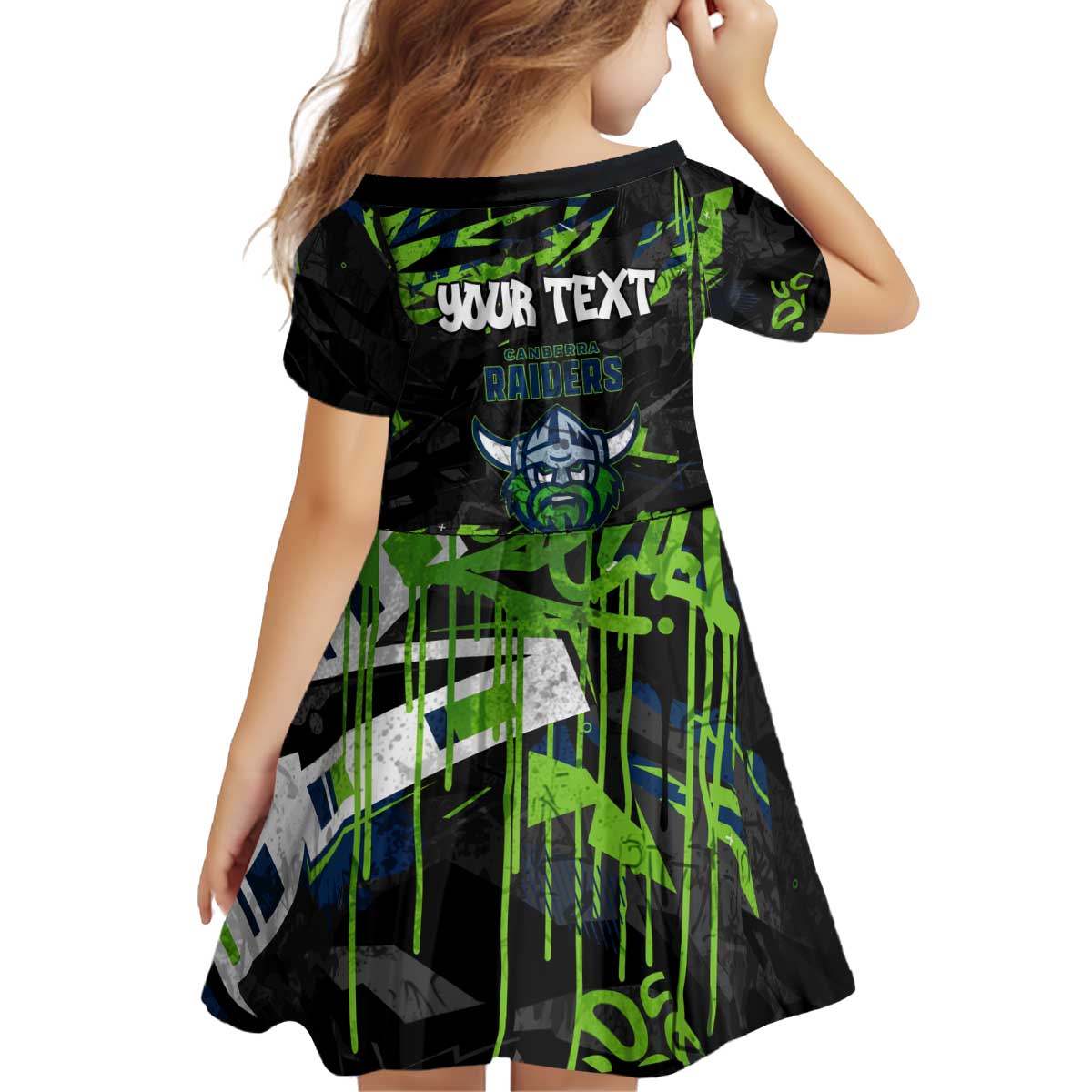 Personalized Canberra Raiders Kid Short Sleeve Dress Graffiti Grunge Abstract Urban Street Style Design