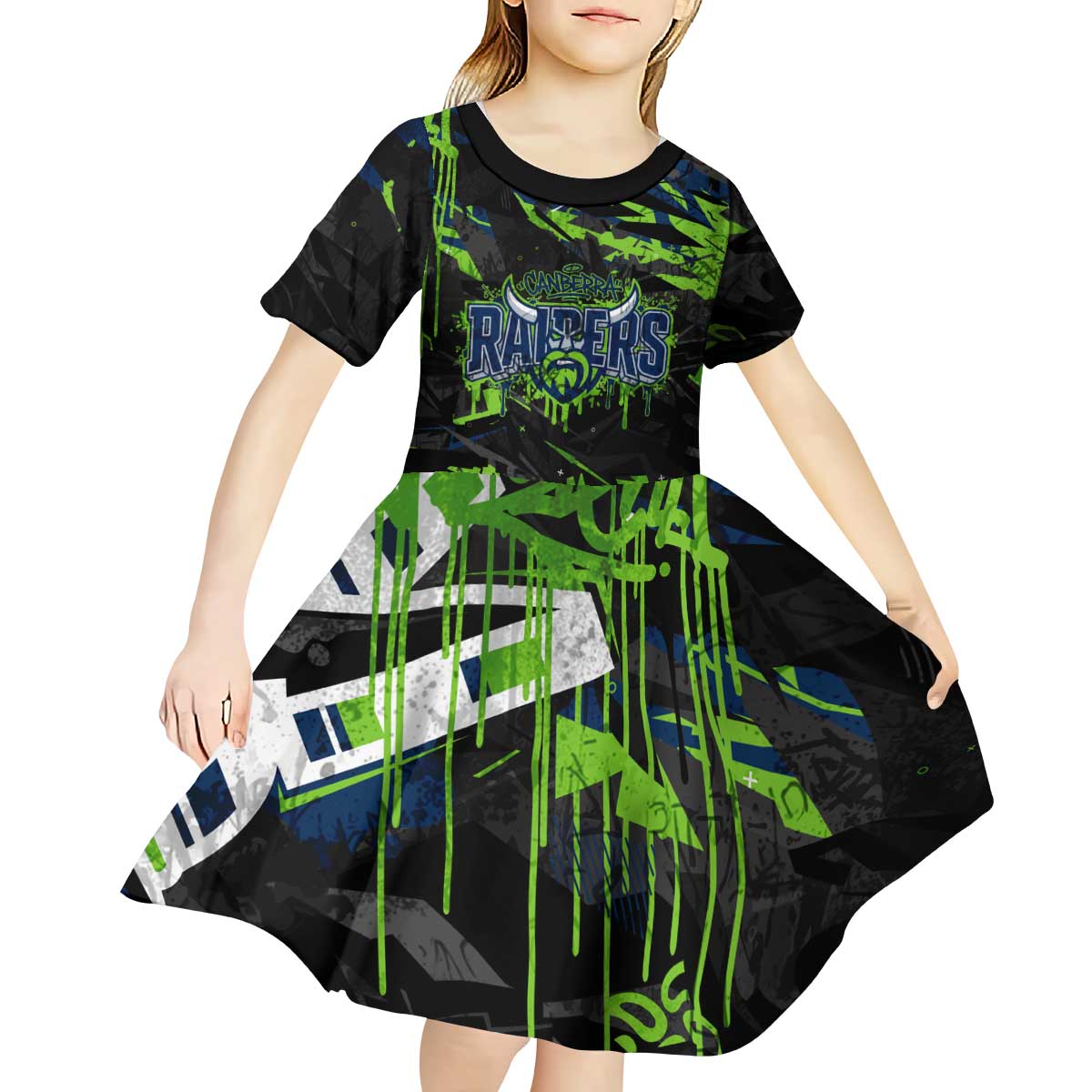 Personalized Canberra Raiders Kid Short Sleeve Dress Graffiti Grunge Abstract Urban Street Style Design