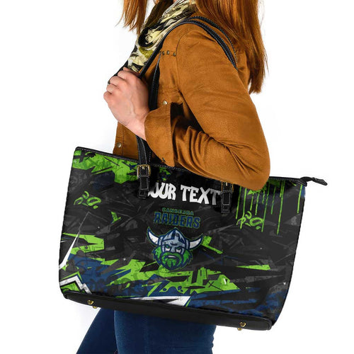Personalized Canberra Raiders Leather Tote Bag Graffiti Grunge Abstract Urban Street Style Design
